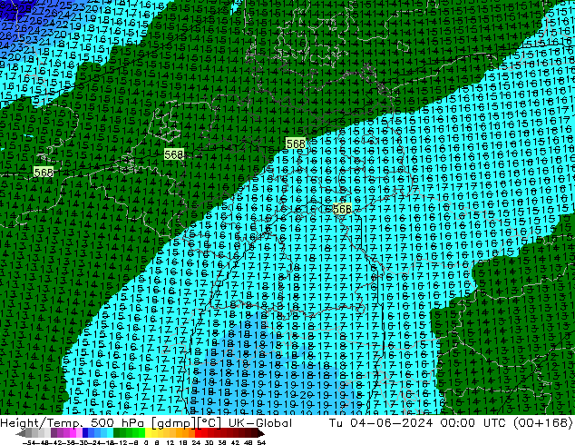 Height/Temp. 500 hPa UK-Global Út 04.06.2024 00 UTC