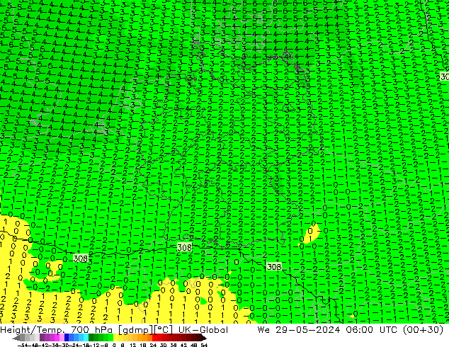 Yükseklik/Sıc. 700 hPa UK-Global Çar 29.05.2024 06 UTC