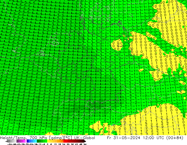 Height/Temp. 700 hPa UK-Global Fr 31.05.2024 12 UTC