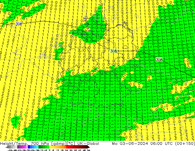 Hoogte/Temp. 700 hPa UK-Global ma 03.06.2024 06 UTC