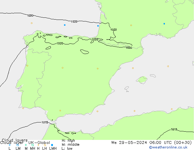 Wolkenlagen UK-Global wo 29.05.2024 06 UTC