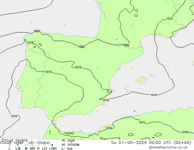 Cloud layer UK-Global сб 01.06.2024 00 UTC