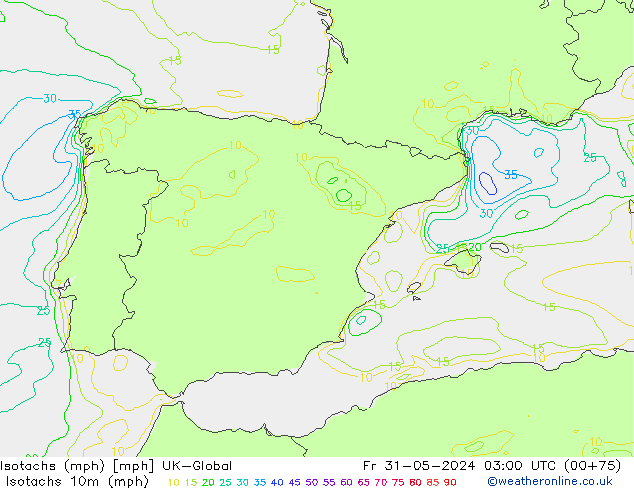 Eşrüzgar Hızları mph UK-Global Cu 31.05.2024 03 UTC