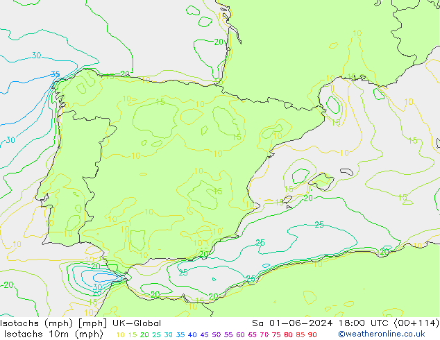 Isotachs (mph) UK-Global Sáb 01.06.2024 18 UTC