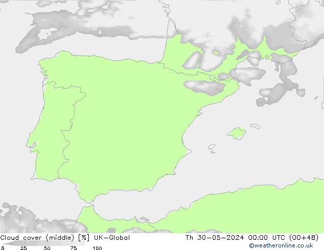 Cloud cover (middle) UK-Global Th 30.05.2024 00 UTC