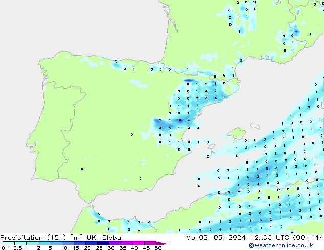 Precipitación (12h) UK-Global lun 03.06.2024 00 UTC