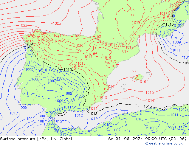 приземное давление UK-Global сб 01.06.2024 00 UTC