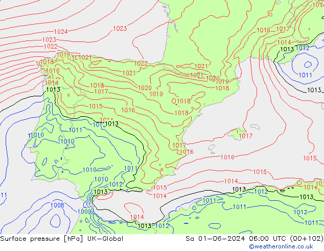 Atmosférický tlak UK-Global So 01.06.2024 06 UTC