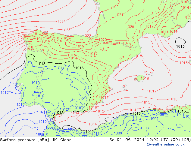 Surface pressure UK-Global Sa 01.06.2024 12 UTC