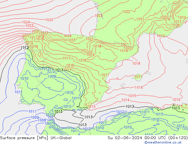 Yer basıncı UK-Global Paz 02.06.2024 00 UTC