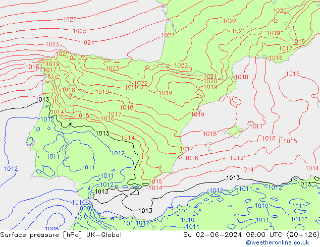 Luchtdruk (Grond) UK-Global zo 02.06.2024 06 UTC