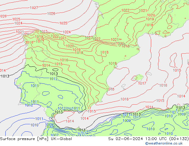 Surface pressure UK-Global Su 02.06.2024 12 UTC