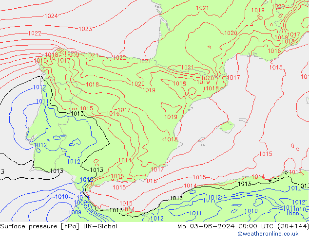 pressão do solo UK-Global Seg 03.06.2024 00 UTC