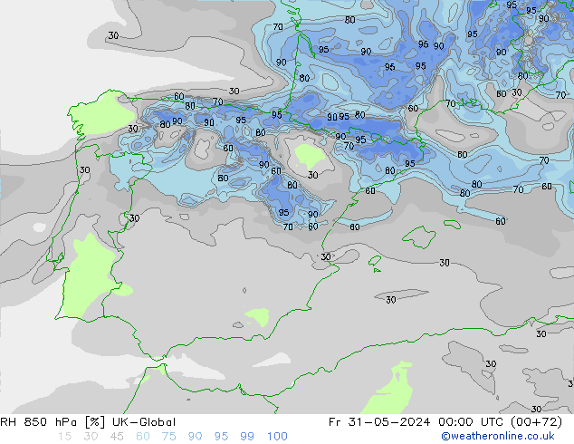 RH 850 hPa UK-Global  31.05.2024 00 UTC