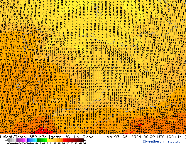 Height/Temp. 850 hPa UK-Global Mo 03.06.2024 00 UTC