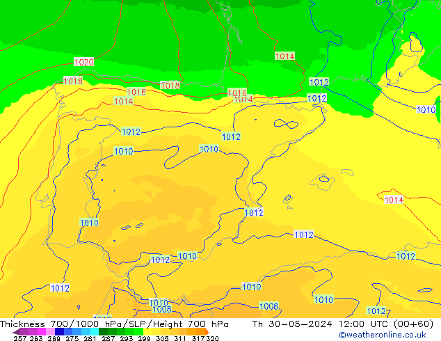Thck 700-1000 hPa UK-Global Qui 30.05.2024 12 UTC