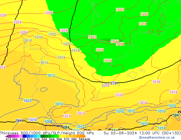 Thck 500-1000hPa UK-Global Dom 02.06.2024 12 UTC