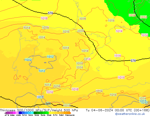 Dikte 500-1000hPa UK-Global di 04.06.2024 00 UTC