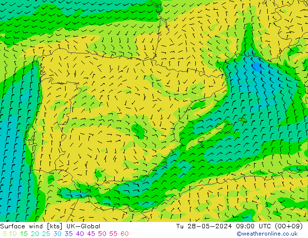 Vent 10 m UK-Global mar 28.05.2024 09 UTC