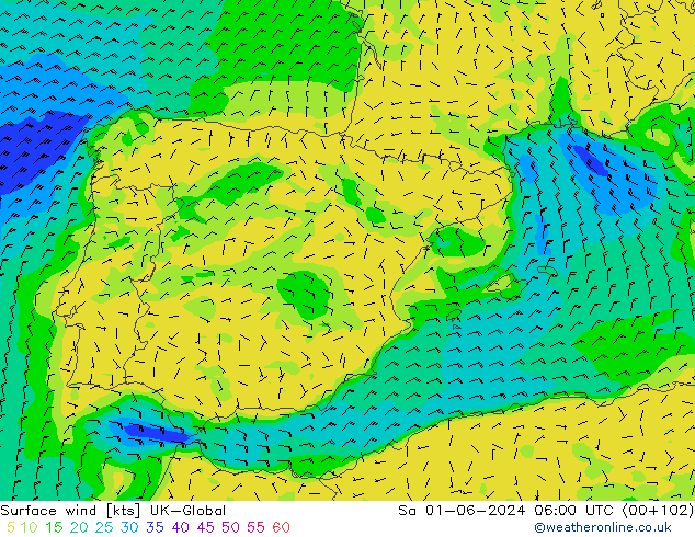 Surface wind UK-Global Sa 01.06.2024 06 UTC