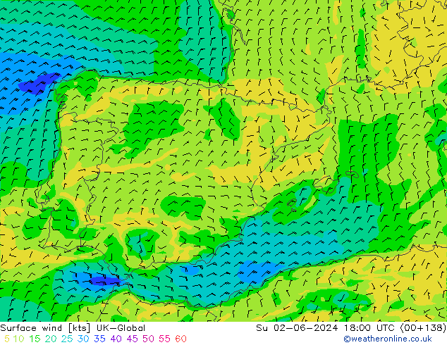 Surface wind UK-Global Su 02.06.2024 18 UTC