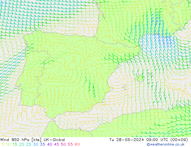 Vent 850 hPa UK-Global mar 28.05.2024 09 UTC