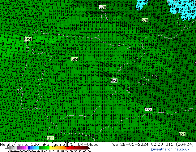 Hoogte/Temp. 500 hPa UK-Global wo 29.05.2024 00 UTC