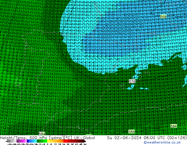 Height/Temp. 500 hPa UK-Global Dom 02.06.2024 06 UTC