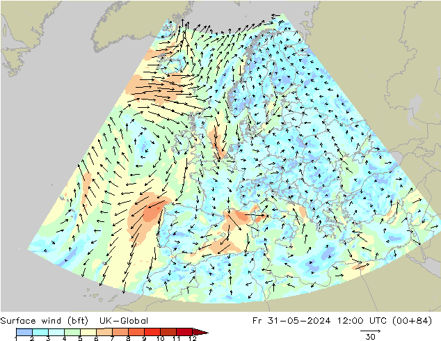 Surface wind (bft) UK-Global Fr 31.05.2024 12 UTC