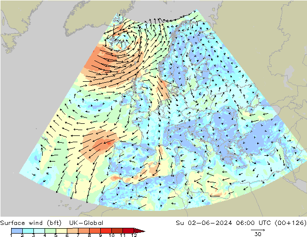 Bodenwind (bft) UK-Global So 02.06.2024 06 UTC