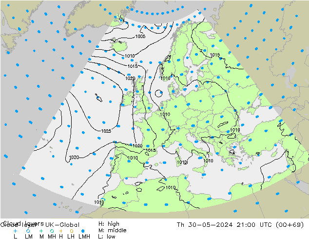 Cloud layer UK-Global gio 30.05.2024 21 UTC