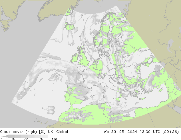 Nuages (élevé) UK-Global mer 29.05.2024 12 UTC