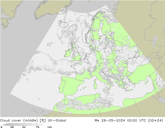 Cloud cover (middle) UK-Global We 29.05.2024 00 UTC
