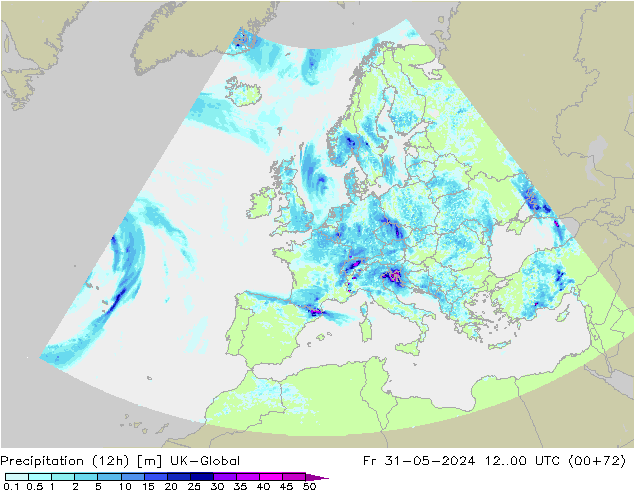 Yağış (12h) UK-Global Cu 31.05.2024 00 UTC