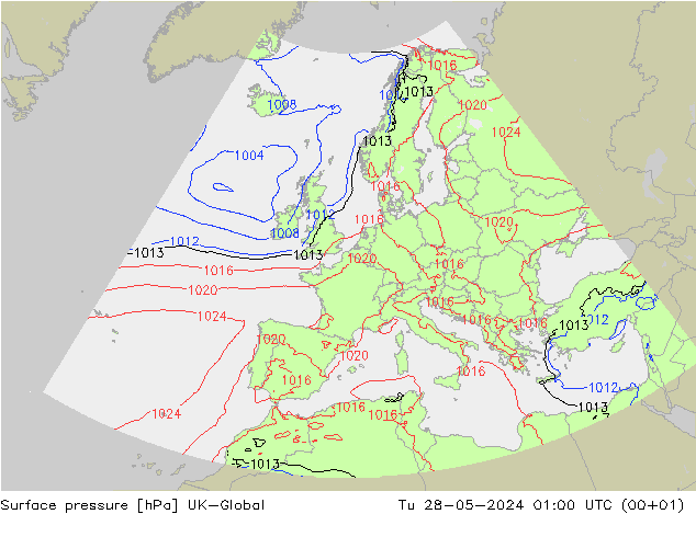 Pressione al suolo UK-Global mar 28.05.2024 01 UTC