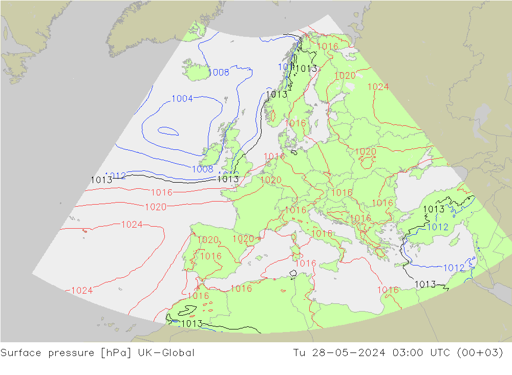 地面气压 UK-Global 星期二 28.05.2024 03 UTC