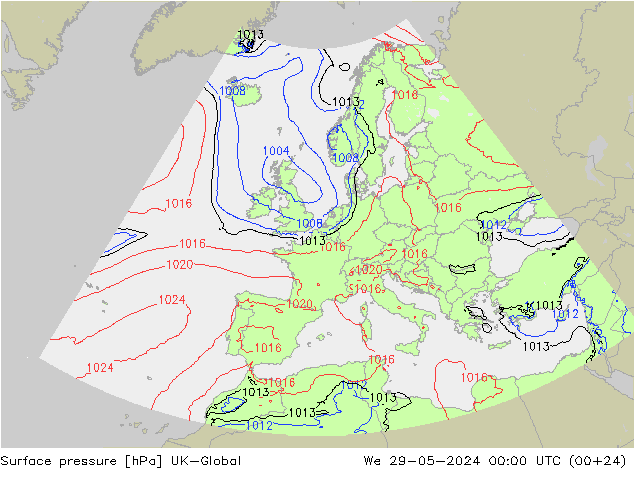 pressão do solo UK-Global Qua 29.05.2024 00 UTC