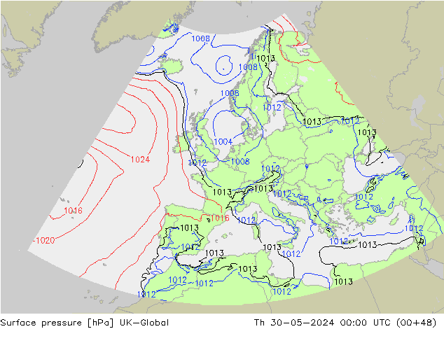 Surface pressure UK-Global Th 30.05.2024 00 UTC