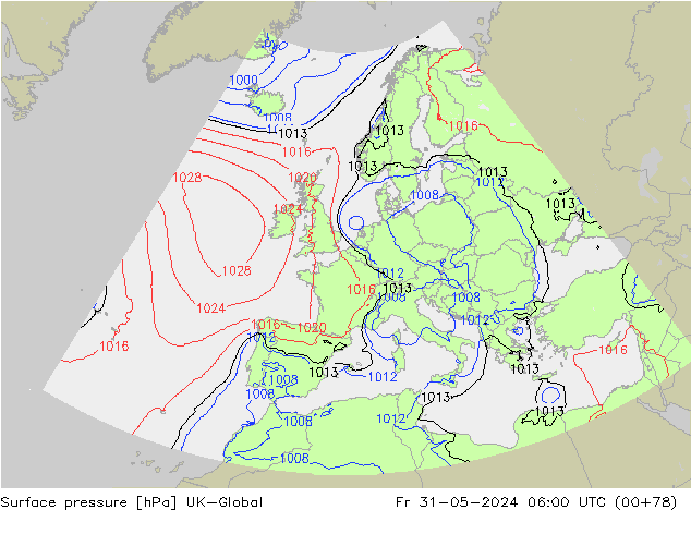 Surface pressure UK-Global Fr 31.05.2024 06 UTC