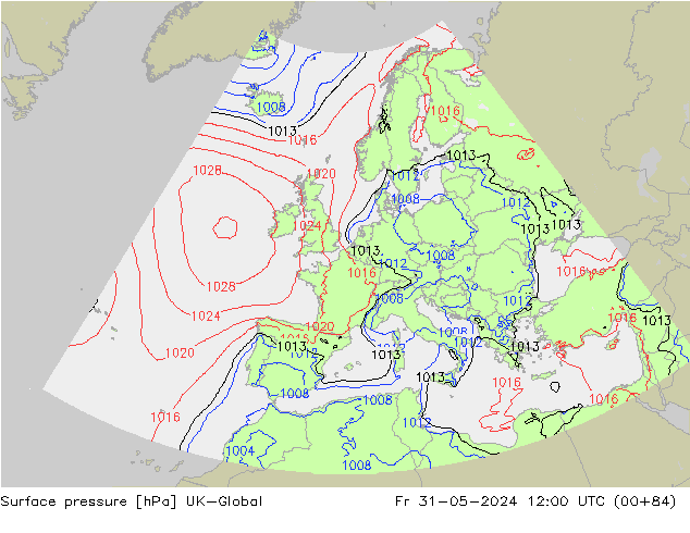 Surface pressure UK-Global Fr 31.05.2024 12 UTC