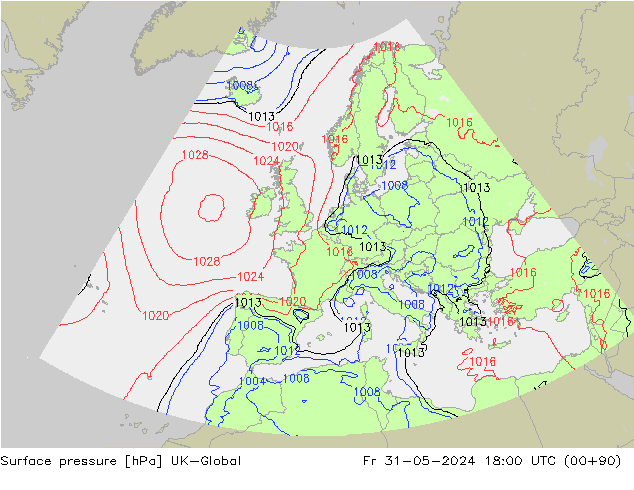 Surface pressure UK-Global Fr 31.05.2024 18 UTC