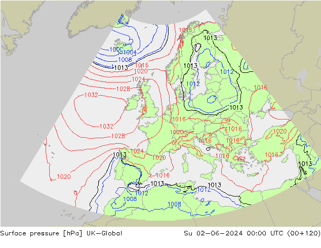 Surface pressure UK-Global Su 02.06.2024 00 UTC