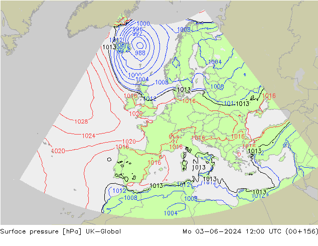 Pressione al suolo UK-Global lun 03.06.2024 12 UTC