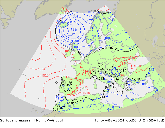 Atmosférický tlak UK-Global Út 04.06.2024 00 UTC