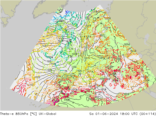 Theta-e 850hPa UK-Global Sa 01.06.2024 18 UTC
