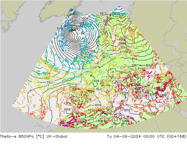 Theta-e 850hPa UK-Global Sa 04.06.2024 00 UTC