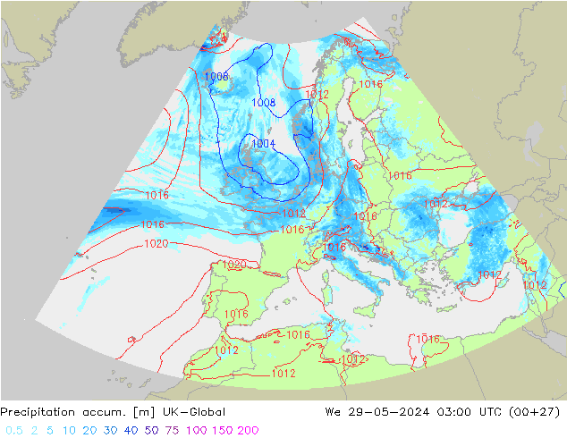 Precipitation accum. UK-Global ср 29.05.2024 03 UTC