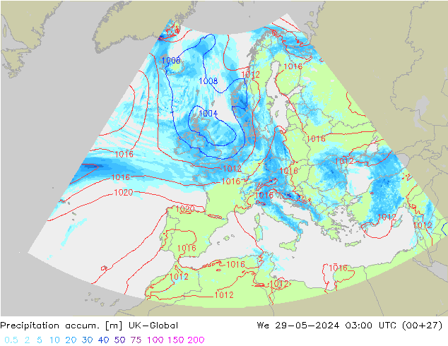 Precipitación acum. UK-Global mié 29.05.2024 03 UTC