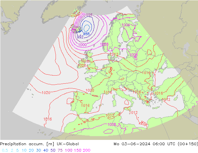 Precipitation accum. UK-Global Mo 03.06.2024 06 UTC