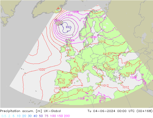 Toplam Yağış UK-Global Sa 04.06.2024 00 UTC